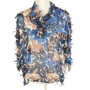 Feratlli Women’s Multicolored Abstract Patchwork Blouse Size M